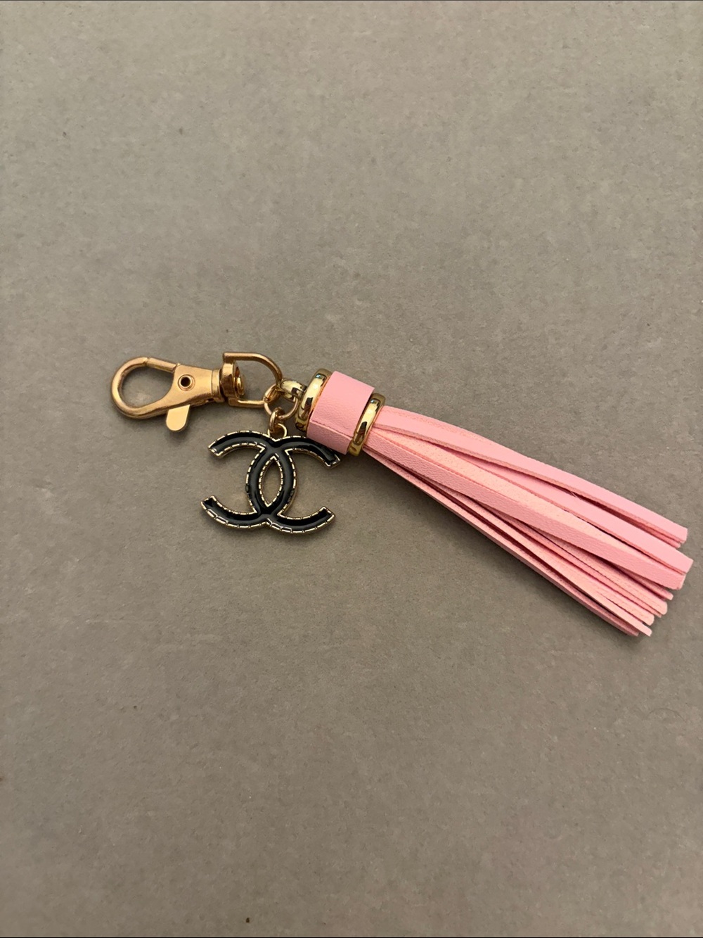 Pink Leather Tassel Key & Card Holder with Gold-Tone Hardware